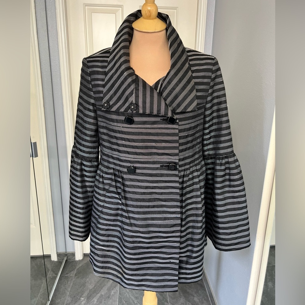 Samuel Dong Black Striped Peplum Bell Sleeve Jacket